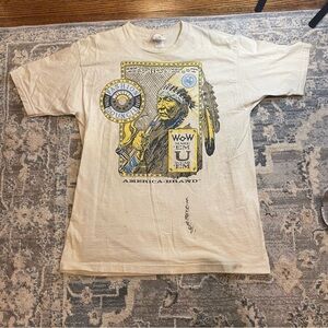 Cream Short Sleeve Graphic Tee with Vintage Native Design